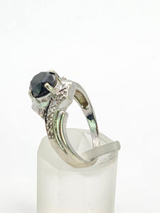 1760: Vintage: 9ct White Gold Black Diamond White Diamonds Halo Ring-Exquisite