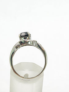 1760: Vintage: 9ct White Gold Black Diamond White Diamonds Halo Ring-Exquisite