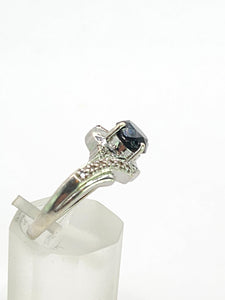 1760: Vintage: 9ct White Gold Black Diamond White Diamonds Halo Ring-Exquisite