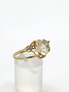 1783: Vintage: 9ct Gold Trillion Cut Mint Greek Quartz Diamonds Cocktail Ring- LUSH