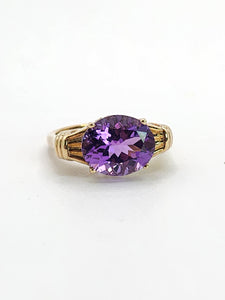 1788: Vintage: 9ct Gold Purple Amethyst Solitaire Signet Ring- seductive cut & colour, nice weight