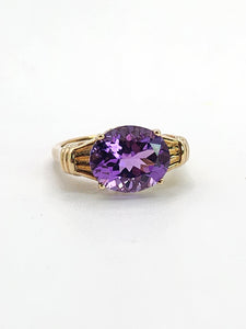 1788: Vintage: 9ct Gold Purple Amethyst Solitaire Signet Ring- seductive cut & colour, nice weight