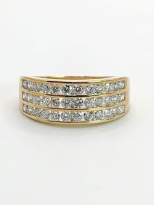 1551: Vintage: 9ct Gold Diamonds Tiered Ring- 36 natural sparkling diamonds