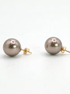 1553: Vintage: 14ct Gold Silver/Grey Tahitian Pearls Stud Earrings- stylish & good weight.