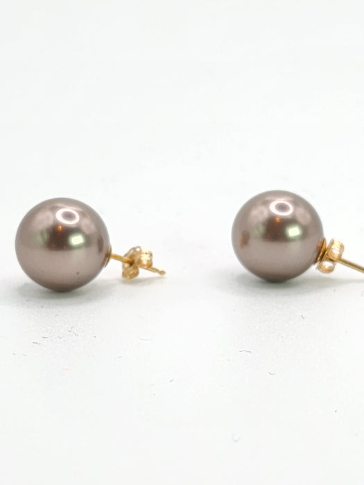 1553: Vintage: 14ct Gold Silver/Grey Tahitian Pearls Stud Earrings- stylish & good weight.