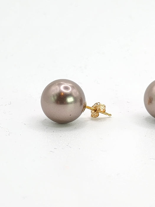 1553: Vintage: 14ct Gold Silver/Grey Tahitian Pearls Stud Earrings- stylish & good weight.