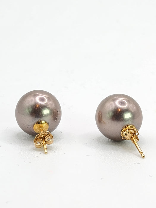 1553: Vintage: 14ct Gold Silver/Grey Tahitian Pearls Stud Earrings- stylish & good weight.
