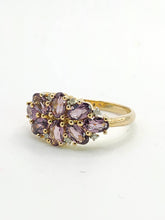 Cargar imagen en el visor de la galería, 1757:   Vintage; 9ct Gold Lilac Amethysts Diamonds Cluster Ring
