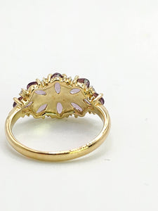 1757:   Vintage; 9ct Gold Lilac Amethysts Diamonds Cluster Ring