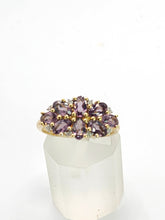 Cargar imagen en el visor de la galería, 1757:   Vintage; 9ct Gold Lilac Amethysts Diamonds Cluster Ring
