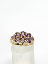 Cargar imagen en el visor de la galería, 1757:   Vintage; 9ct Gold Lilac Amethysts Diamonds Cluster Ring

