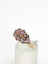 Cargar imagen en el visor de la galería, 1757:   Vintage; 9ct Gold Lilac Amethysts Diamonds Cluster Ring
