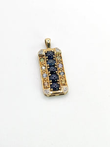 1777: Vintage: Heavy 9ct Gold Sapphires Diamonds Topaz Ingot Pendant- lovely symmetry