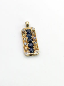 1777: Vintage: Heavy 9ct Gold Sapphires Diamonds Topaz Ingot Pendant- lovely symmetry
