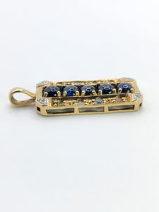 1777: Vintage: Heavy 9ct Gold Sapphires Diamonds Topaz Ingot Pendant- lovely symmetry
