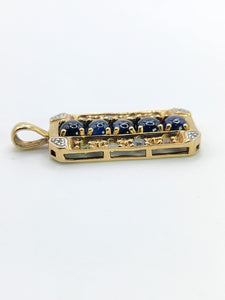 1777: Vintage: Heavy 9ct Gold Sapphires Diamonds Topaz Ingot Pendant- lovely symmetry