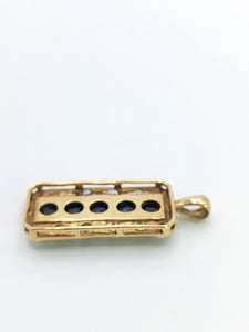 1777: Vintage: Heavy 9ct Gold Sapphires Diamonds Topaz Ingot Pendant- lovely symmetry