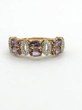 Cargar imagen en el visor de la galería, 1779: Vintage: 9ct Gold Lilac Amethysts Diamonds Openwork Ring- Lovely
