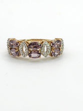 Cargar imagen en el visor de la galería, 1779: Vintage: 9ct Gold Lilac Amethysts Diamonds Openwork Ring- Lovely
