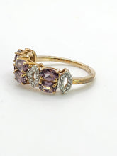 Cargar imagen en el visor de la galería, 1779: Vintage: 9ct Gold Lilac Amethysts Diamonds Openwork Ring- Lovely
