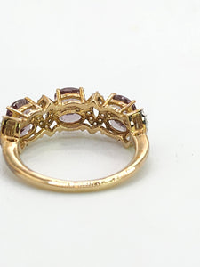 1779: Vintage: 9ct Gold Lilac Amethysts Diamonds Openwork Ring- Lovely