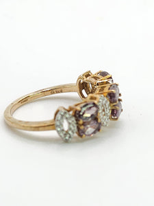 1779: Vintage: 9ct Gold Lilac Amethysts Diamonds Openwork Ring- Lovely