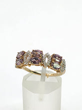 Cargar imagen en el visor de la galería, 1779: Vintage: 9ct Gold Lilac Amethysts Diamonds Openwork Ring- Lovely
