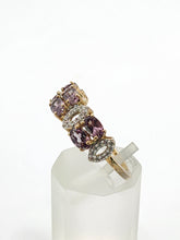 Cargar imagen en el visor de la galería, 1779: Vintage: 9ct Gold Lilac Amethysts Diamonds Openwork Ring- Lovely
