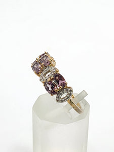 1779: Vintage: 9ct Gold Lilac Amethysts Diamonds Openwork Ring- Lovely