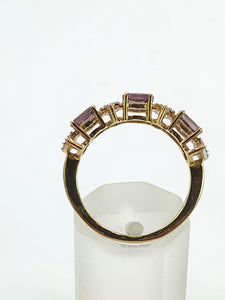 1779: Vintage: 9ct Gold Lilac Amethysts Diamonds Openwork Ring- Lovely