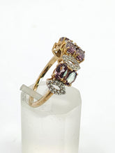 Cargar imagen en el visor de la galería, 1779: Vintage: 9ct Gold Lilac Amethysts Diamonds Openwork Ring- Lovely
