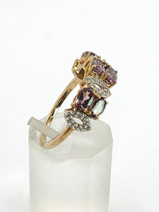 1779: Vintage: 9ct Gold Lilac Amethysts Diamonds Openwork Ring- Lovely