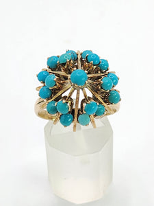 1848: Vintage; 14ct Gold 19 Turquoise Domed Statement Ring- superb