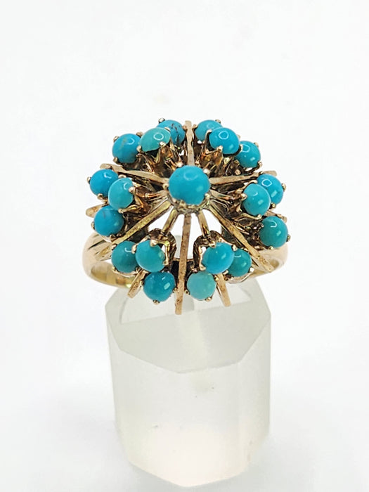 1848: Vintage; 14ct Gold 19 Turquoise Domed Statement Ring- superb