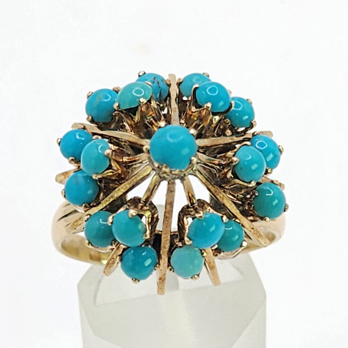 Vintage: 14ct Yellow Gold Turquoise Domed Statement Ring