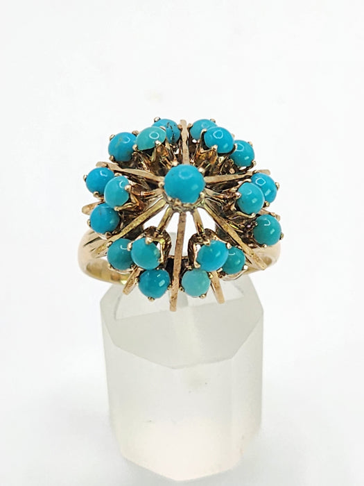 1848: Vintage; 14ct Gold 19 Turquoise Domed Statement Ring- superb