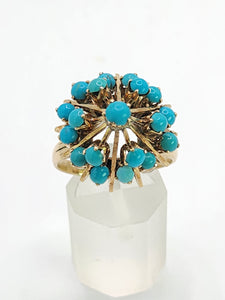 1848: Vintage; 14ct Gold 19 Turquoise Domed Statement Ring- superb