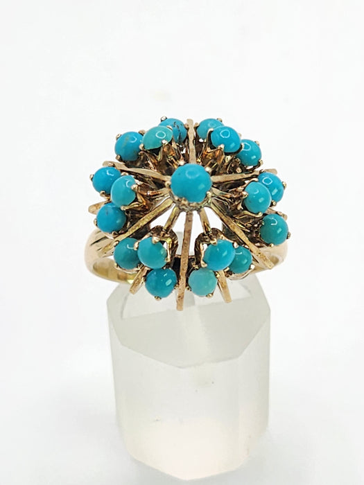 1848: Vintage; 14ct Gold 19 Turquoise Domed Statement Ring- superb