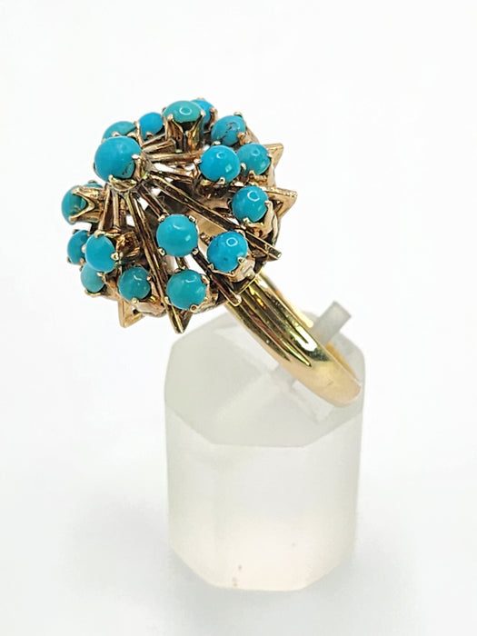 1848: Vintage; 14ct Gold 19 Turquoise Domed Statement Ring- superb