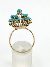 Load image into Gallery viewer, 1848: Vintage; 14ct Gold 19 Turquoise Domed Statement Ring- superb
