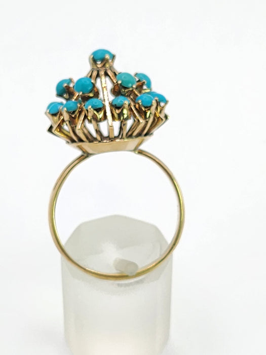 1848: Vintage; 14ct Gold 19 Turquoise Domed Statement Ring- superb