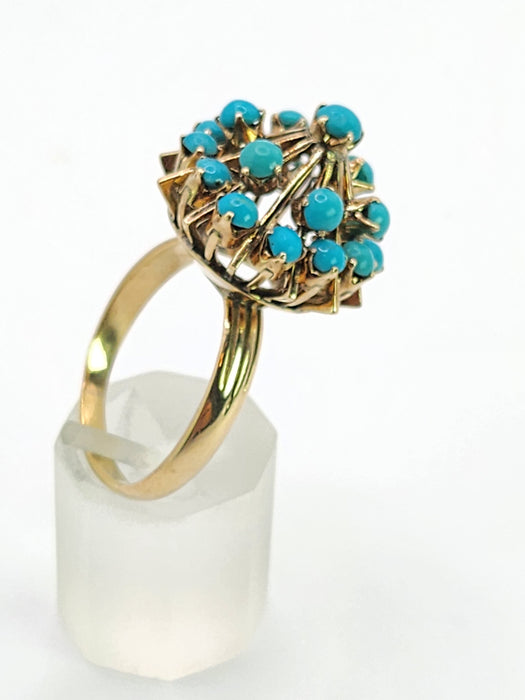 1848: Vintage; 14ct Gold 19 Turquoise Domed Statement Ring- superb
