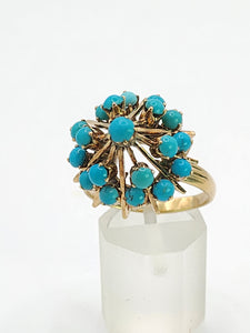 1848: Vintage; 14ct Gold 19 Turquoise Domed Statement Ring- superb