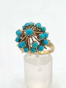 1848: Vintage; 14ct Gold 19 Turquoise Domed Statement Ring- superb
