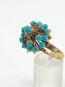 1848: Vintage; 14ct Gold 19 Turquoise Domed Statement Ring- superb