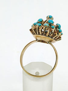 1848: Vintage; 14ct Gold 19 Turquoise Domed Statement Ring- superb