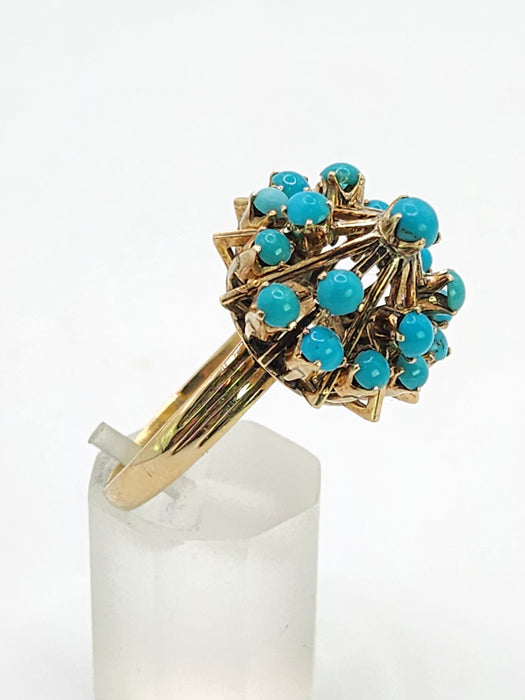 1848: Vintage; 14ct Gold 19 Turquoise Domed Statement Ring- superb