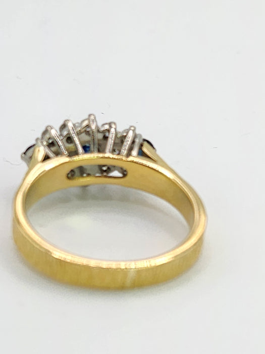 1802: Vintage: 18ct Gold French Blue Sapphirea Diamonds Trilogy Ring - a substantial sparkling beauty.