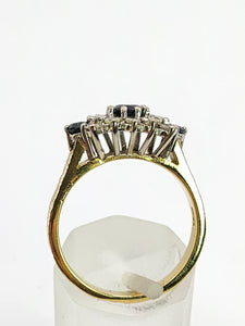 1802: Vintage: 18ct Gold French Blue Sapphirea Diamonds Trilogy Ring - a substantial sparkling beauty.