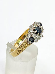 1802: Vintage: 18ct Gold French Blue Sapphirea Diamonds Trilogy Ring - a substantial sparkling beauty.